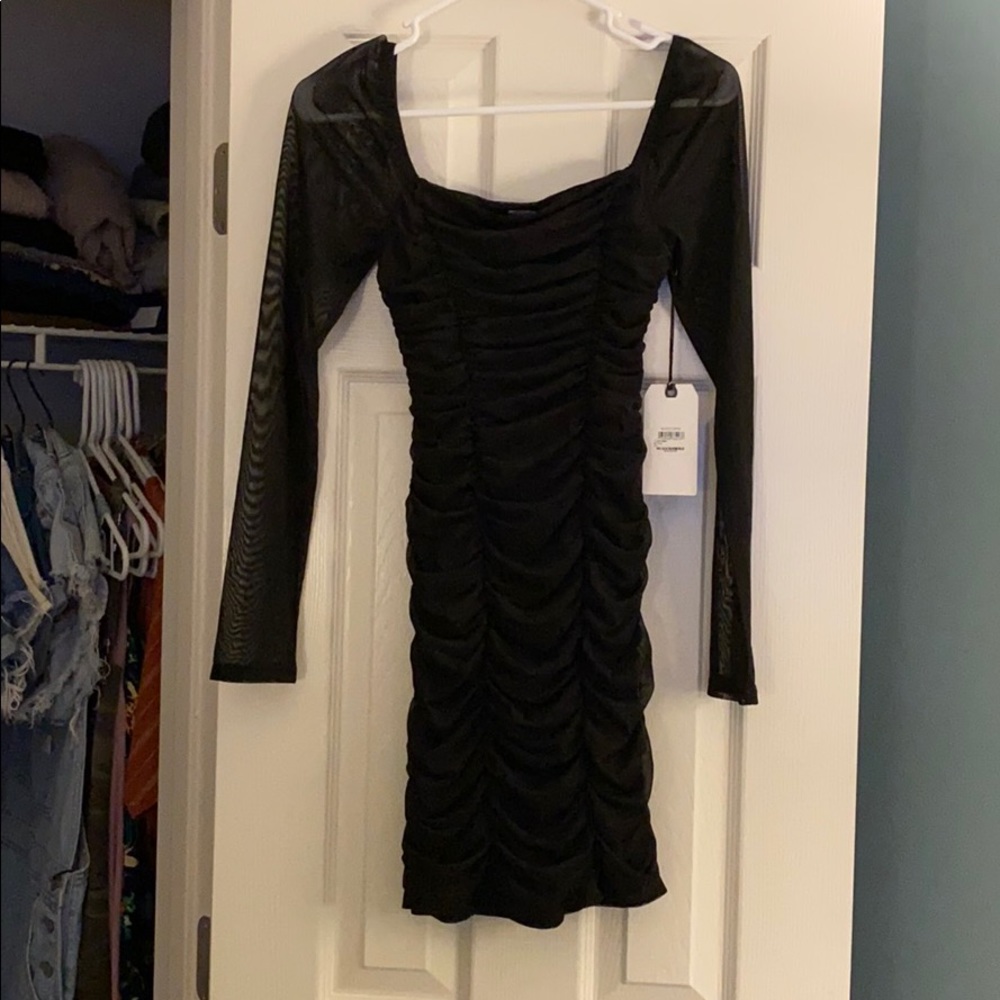 Leith Black Ruched Mini Dress - Picture 2 of 4